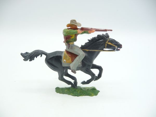 Elastolin 4 cm Cowboy zu Pferd mit Gewehr, Nr. 6996 - unbespielt, tolle Bemalung