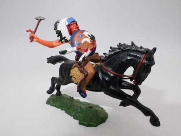 Elastolin 4 cm Indian on horseback with stone axe, No. 6843