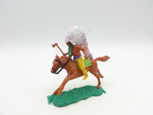 Timpo Toys Chief riding with long feather headdress - nice colour