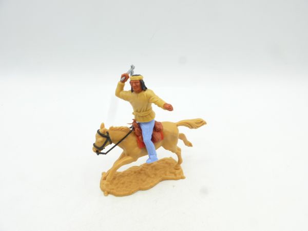 Timpo Toys Apache reitend mit Tomahawk, beige, hellblaue Hose