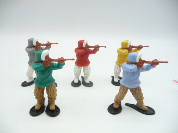 Timpo Toys 5 Eskimos firing including the rarer red one