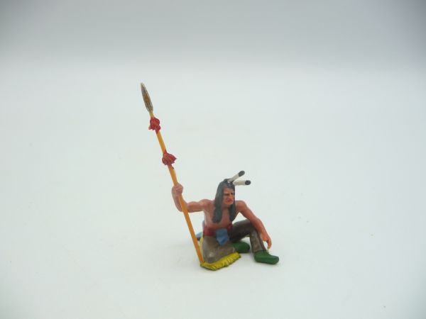 Elastolin 4 cm Indian sitting with spear, No. 6835 - early figure, great painting