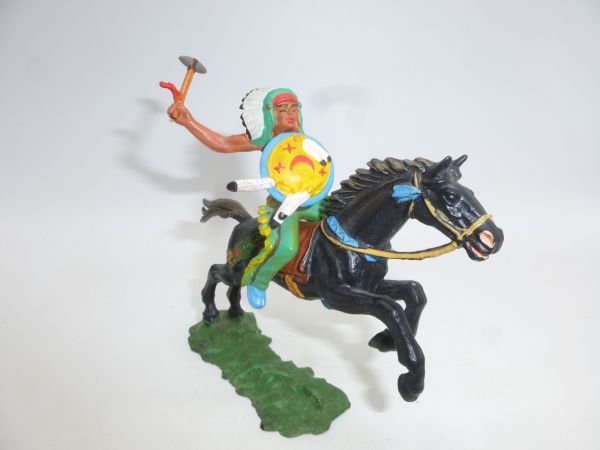 Elastolin 7 cm Indian on horseback with stone axe, No. 6843