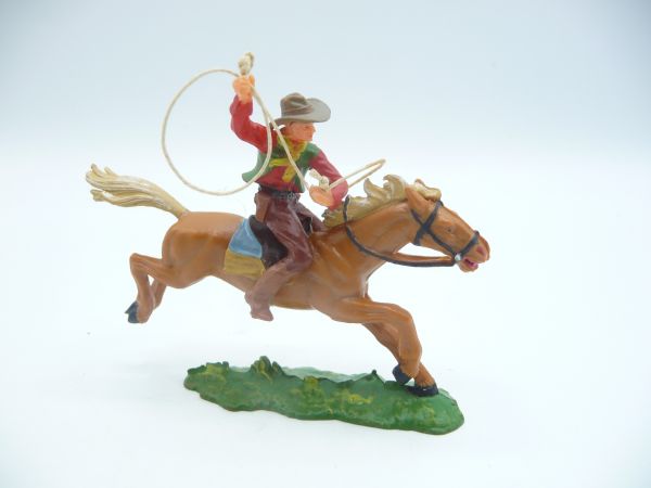 Elastolin 4 cm Cowboy zu Pferd mit Lasso, Nr. 6998 - unbespielt, tolle Figur