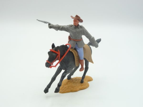 Timpo Toys Confederate Army soldier 2nd version riding, officer firing pistol