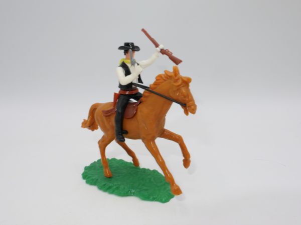Elastolin 5,4 cm Cowboy zu Pferd mit Pistole + Gewehr - seltenes Pferd