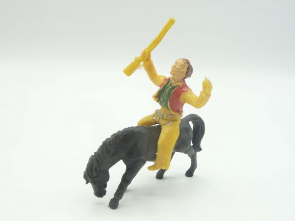 Heinerle Domplast Manurba Cowboy von Pfeil getroffen auf Pferd, mit Pfeil (!) - Figur originalbemalt