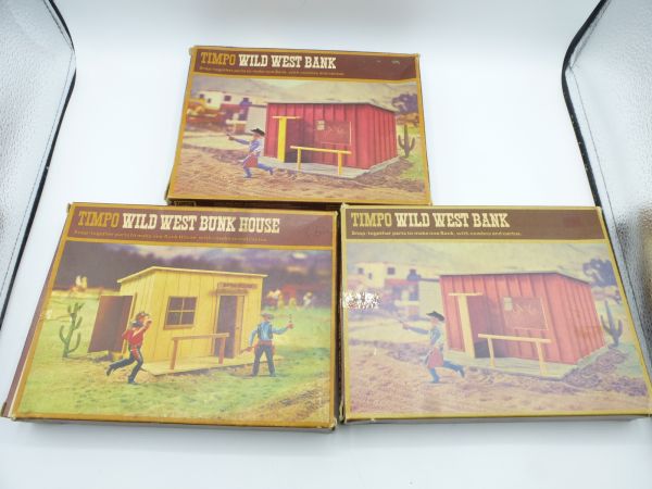 Timpo Toys 3 empty boxes (1 x Wild West Bank, 2 x Wild West Bunk House)