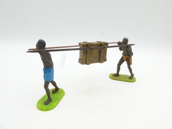 Elastolin 7 cm 2 Afrikaner Kiste tragend - Umbau + Sammlerbemalung