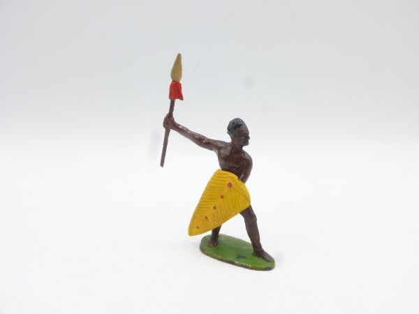 Starlux African warrior holding up spear + shield