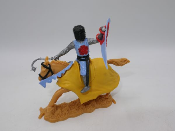 Timpo Toys Medieval knight on horseback, light blue with morning star