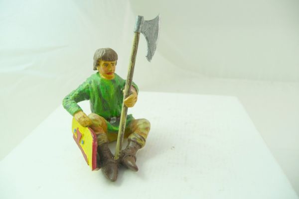 Modification 7 cm Squire sitting with shield + battleaxe - new modelling