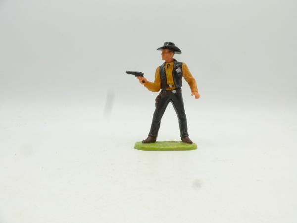 Elastolin 7 cm Sheriff mit Pistole, Nr. 6985, oranges Hemd - frühe Bemalung