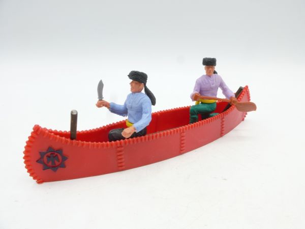 Timpo Toys Canoe with 2 trappers, red with black emblem