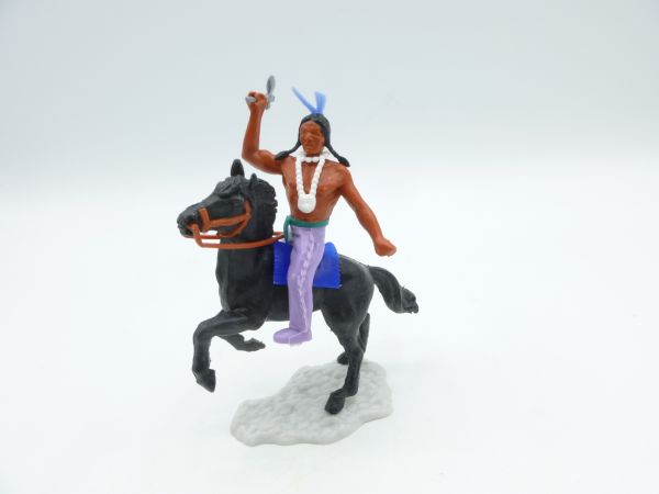 Timpo Toys Indianer 3. Version reitend, Tomahawk oben - schöne Bodenplatte