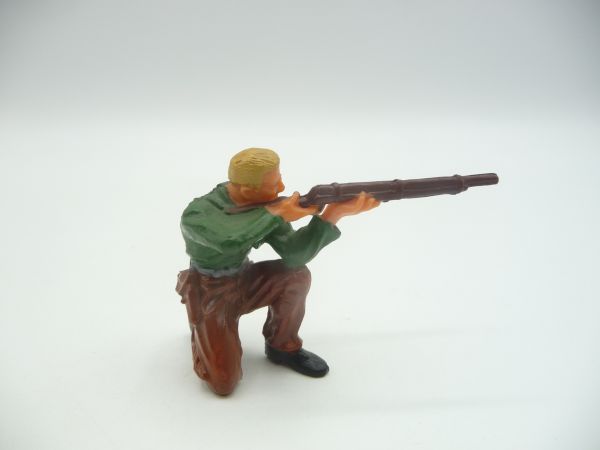 Elastolin 7 cm Trapper kniend mit Gewehr ohne Hut, Nr. 6915, J-Figur Version II