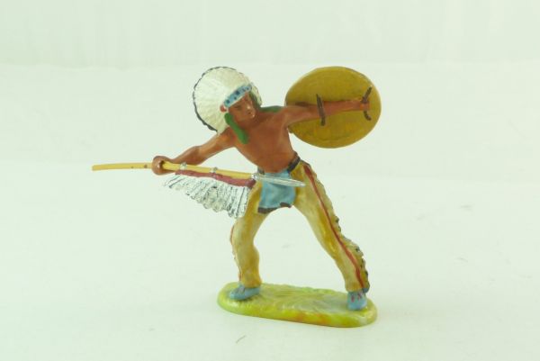 Elastolin 7 cm Indianer Speer werfend, Nr. 6822, Bemalung 2 - sehr guter Zustand