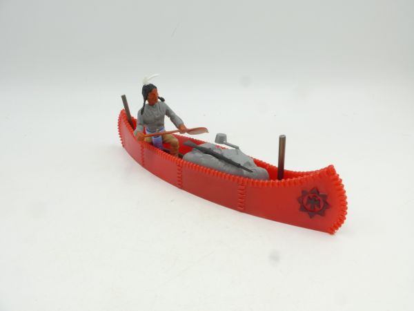 Timpo Toys Canoe with Indian 3rd version + cargo, red