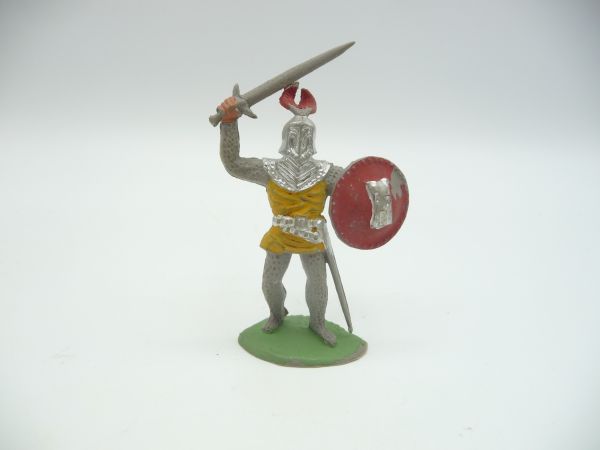 Timpo Toys Ritter mit Schwert über dem Kopf + Schild, gelb/rot - minimal bespielt