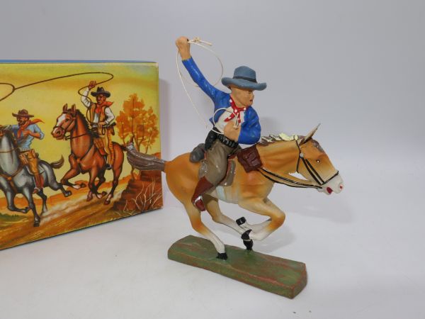 Elastolin compound Cowboy on horseback with lasso, No. 6998 - orig. packaging