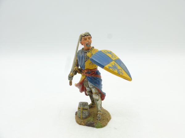 Knight standing with shield + sword, helmet off, 7 cm size