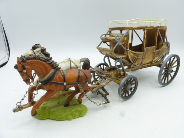 Elastolin 7 cm Ambush stagecoach with 2 horses, No. 7712 (without figures)