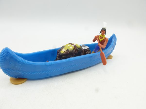 Elastolin 5,4 cm Canoe (blue) with Indian + cargo - modification see photos