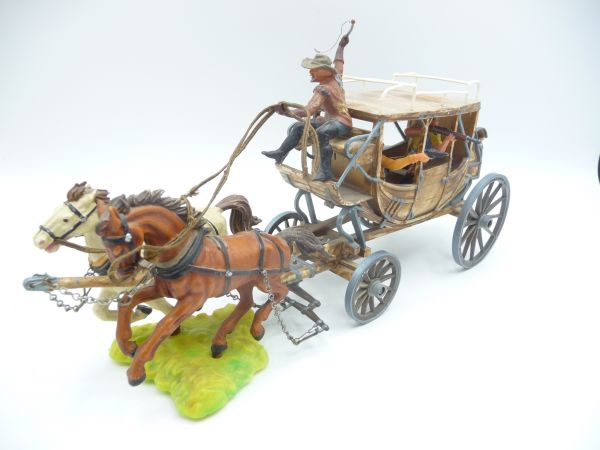 Elastolin 7 cm Robbery stagecoach with two horses, painting 3 - complete, great condition