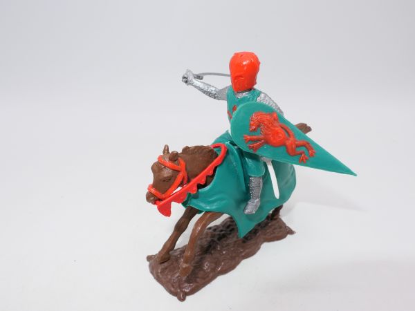 Timpo Toys Medieval knight green/red on horseback - shield loops ok
