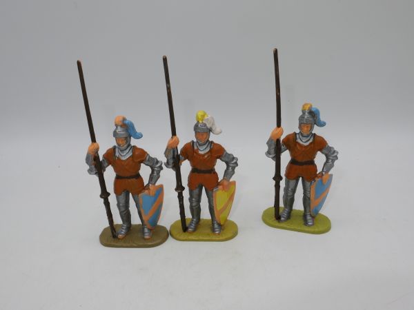 Elastolin 7 cm 3 knights standing, lance high - collector's painting