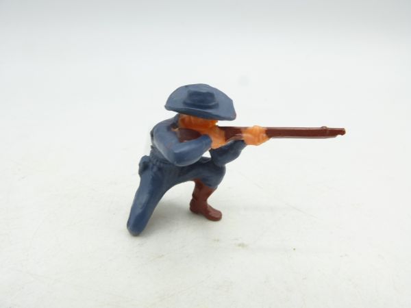 Elastolin 4 cm Cowboy kniend schießend, Nr. 6964, blaue Kleidung