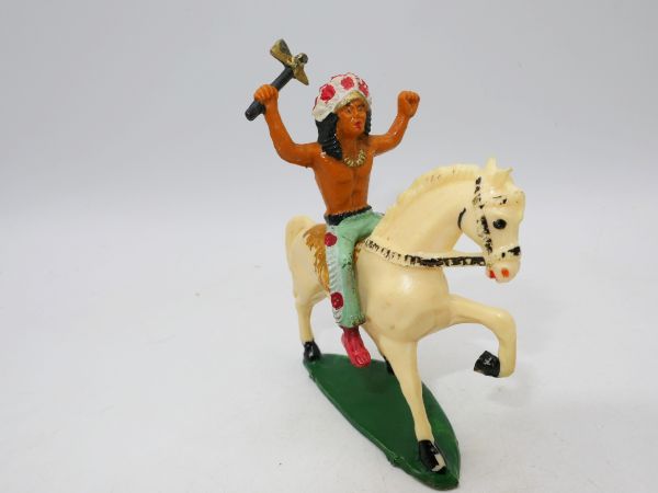 Starlux Indianer zu Pferd, mit Tomahawk angreifend - frühe Figur