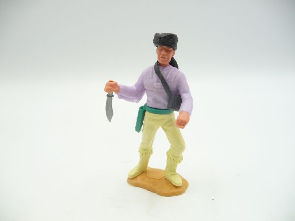 Timpo Toys Trapper standing with knife + shoulder bag, black fur cap
