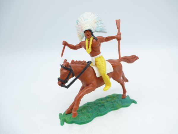 Timpo Toys Indianer 2. Version, Häuptling reitend, mit Messer + Gewehr