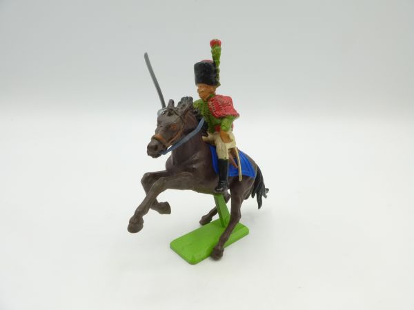 Britains Deetail Napoleonic soldier riding sabre raised, red/green uniform