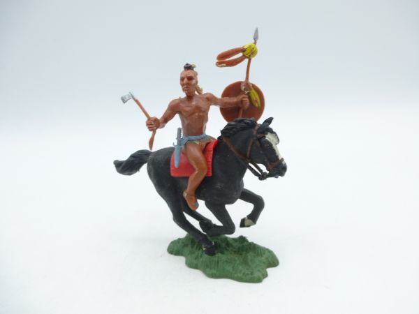 Britains Swoppets Iroquois riding with tomahawk + shield