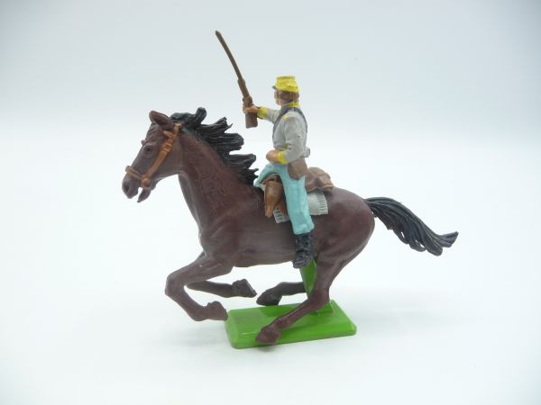 Britains Deetail Confederate Army soldier on horseback, holding rifle high - with original price tag