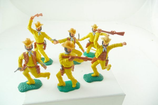 Timpo Toys Complete set of Cowboys, dark-yellow (incl. hit by arrow)