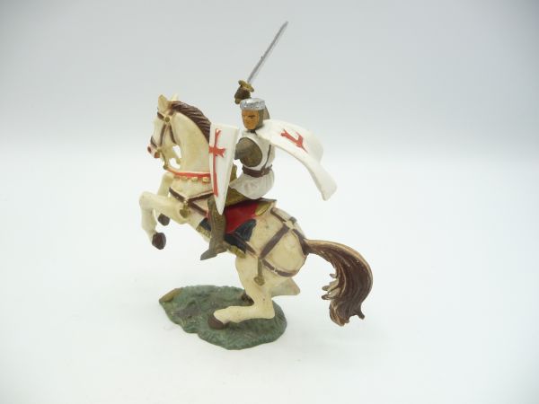Starlux Kreuzritter zu Pferd mit Schwert, Schild + Umhang - frühe Figur