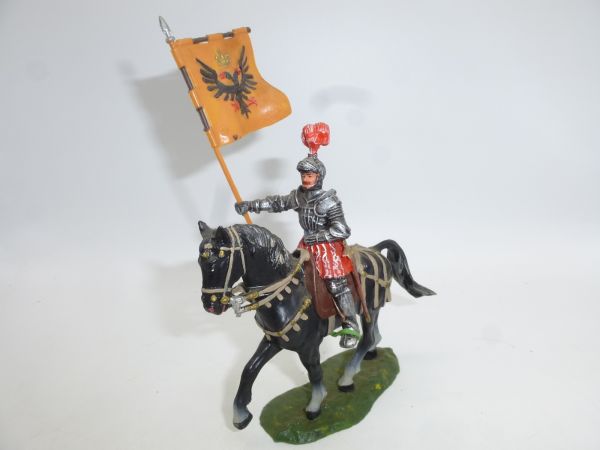 Elastolin 7 cm Flag bearer on pacing horse, No. 9085