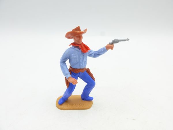 Timpo Toys Cowboy stehend, Pistole schießend, curryfarbener Hut