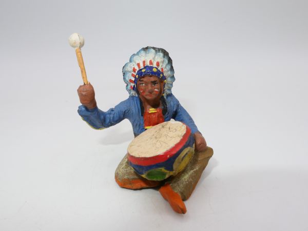 Elastolin (compound) Indian sitting with drum - great figure, great colour, brand new