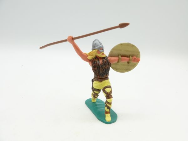 Timpo Toys Viking with helmet visor, throwing spear, blond hair