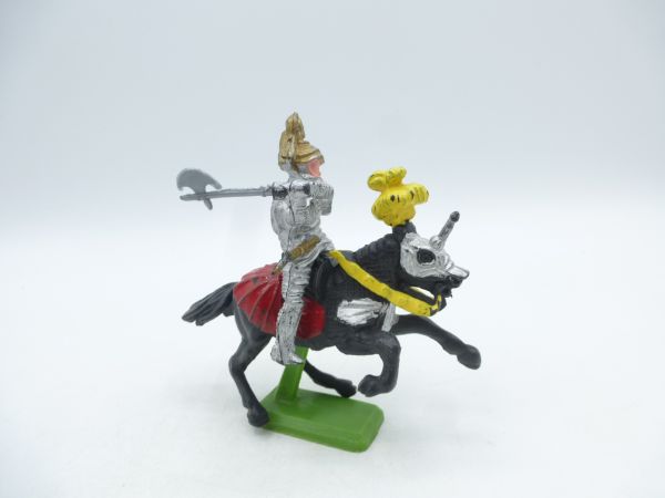 Britains Deetail Saracen riding (silver) lunging with battleaxe - rare