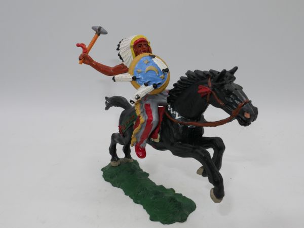 Elastolin 7 cm Indian on horseback with stone axe, No. 6843 - no defects
