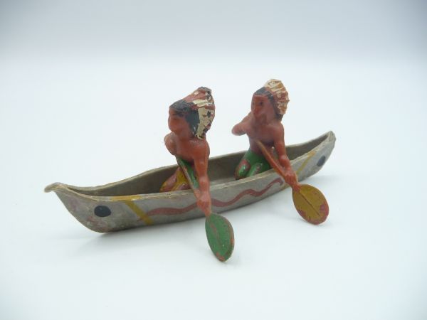 Small Indian canoe with 2 paddlers - extremely early figures