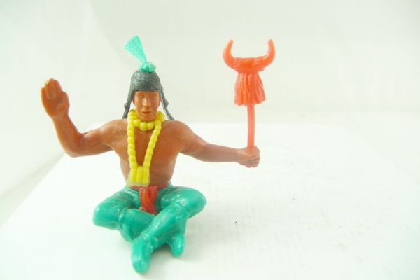 Timpo Toys Indianer 2. Version sitzend mit Stammeszeichen (rot)