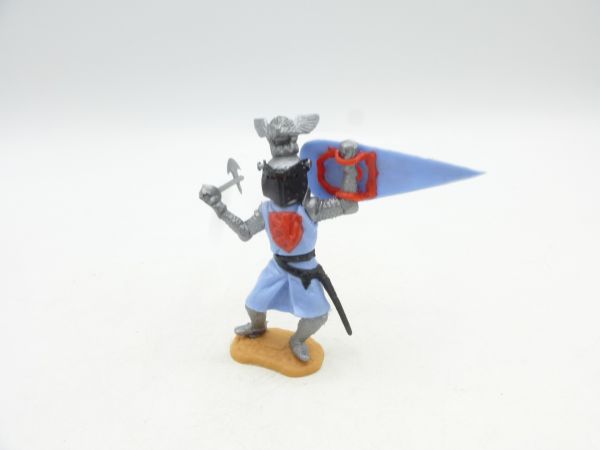 Timpo Toys Visor knight standing with battle axe, light blue/red