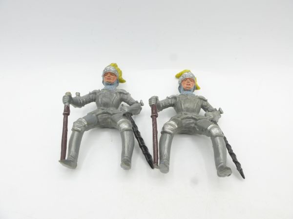Elastolin 7 cm (damaged) 2 knight riders lance high, painting 2 - damage see photos