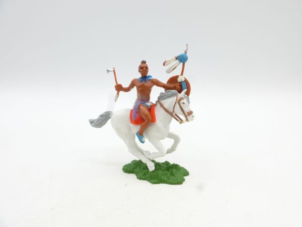 Britains Swoppets Iroquois riding with tomahawk, spear + shield - brand new